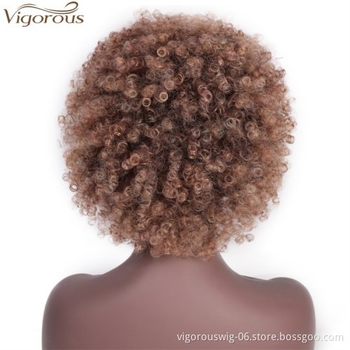 Vigorous Afro Short Wigs Heat Resistant Synthetic Fiber Wig Fluffy Kinky Curly Wig for Black Women
